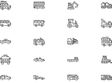 Araç taşıma simgeleri koleksiyonu düzenlenebilir felçli bir vektör illüstrasyonudur.