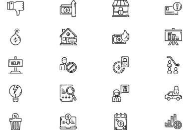 İflas simgeleri koleksiyonu düzenlenebilir felçli bir vektör illüstrasyonudur.