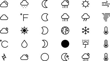 Hava Durumu Düzenlenebilir Vuruşla Yüksek Kaliteli Vektör Simgeleri Koleksiyonu. Profesyonel ve Yaratıcı Projeler için ideal.