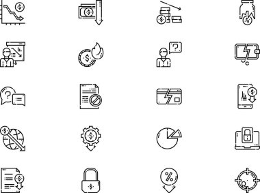 İflas simgeleri koleksiyonu düzenlenebilir felçli bir vektör illüstrasyonudur.