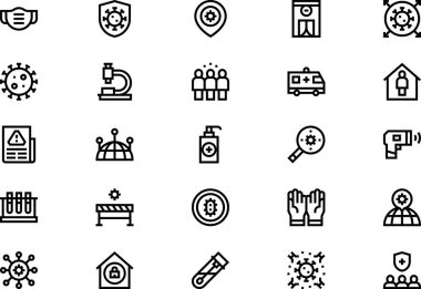 Epidemiyoloji simgeleri koleksiyonu düzenlenebilir felçli bir vektör illüstrasyonudur.