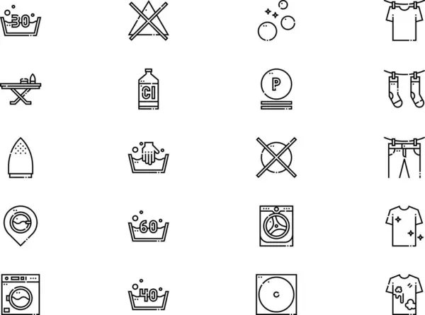 Çamaşır simgeleri koleksiyonu düzenlenebilir felçli bir vektör illüstrasyonudur.