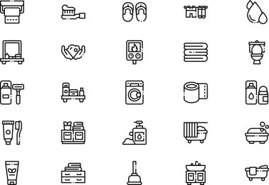 Banyo simgeleri koleksiyonu düzenlenebilir felçli bir vektör illüstrasyonudur.