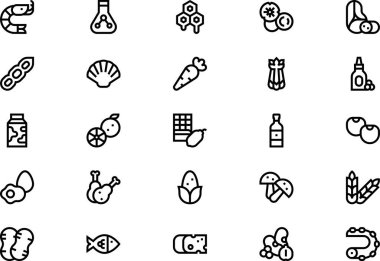 Alerjen simgeleri koleksiyonu düzenlenebilir felçli bir vektör illüstrasyonudur.