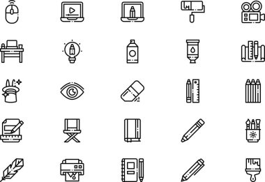 Sanatçı stüdyo simgeleri koleksiyonu, düzenlenebilir felçli bir vektör illüstrasyonudur.