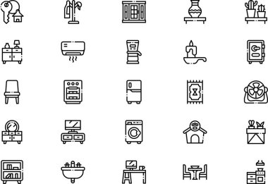 Home and living icons collection is a vector illustration with editable stroke. clipart