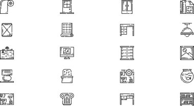 İç tasarım simgeleri Düzenlenebilir Vuruşlu Yüksek Kaliteli Vektör Simgeleri Koleksiyonu. Profesyonel ve Yaratıcı Projeler için ideal.