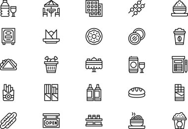 Gıda ve restoran ikonları koleksiyonu, düzenlenebilir felçli bir vektör illüstrasyonudur.