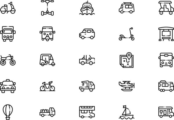 Коллекция иконок транспорта - векторная иллюстрация с редактируемым штрихом.