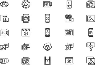 Video ve kamera simgeleri koleksiyonu düzenlenebilir felçli bir vektör illüstrasyonudur.