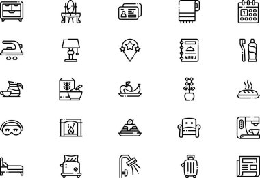 Yatak ve kahvaltı ikonları koleksiyonu düzenlenebilir felçli bir vektör illüstrasyonudur..