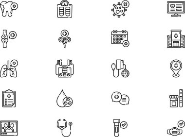 Sağlık kontrol simgeleri koleksiyonu düzenlenebilir felçli bir vektör illüstrasyonudur.