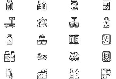 Market simgeleri koleksiyonu düzenlenebilir felçli bir vektör illüstrasyonudur.