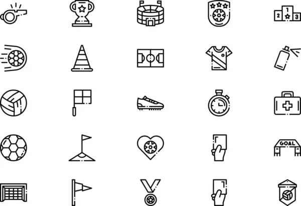 Futbol ikonları koleksiyonu düzenlenebilir vuruşlu bir vektör illüstrasyonudur.