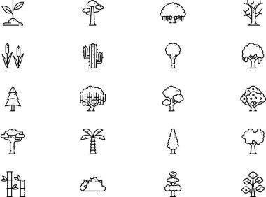 Ağaçların simge koleksiyonu düzenlenebilir felçli bir vektör illüstrasyonudur.