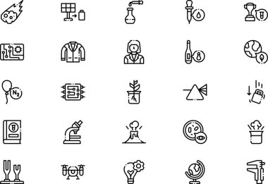 Bilim fuarı simgeleri koleksiyonu, düzenlenebilir felçli bir vektör illüstrasyonudur.