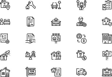 Ev kiralama simgeleri koleksiyonu düzenlenebilir felçli bir vektör illüstrasyonudur.