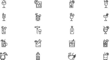 Kokteyl simgeleri Düzenlenebilir Vuruşlu Yüksek Kaliteli Vektör Simgeleri Koleksiyonu. Profesyonel ve Yaratıcı Projeler için ideal.