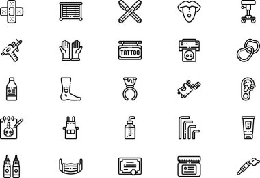 Dövme stüdyo simgeleri koleksiyonu düzenlenebilir felçli bir vektör illüstrasyonudur.