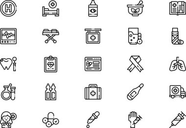 İlaç simgeleri koleksiyonu düzenlenebilir felçli bir vektör illüstrasyonudur.