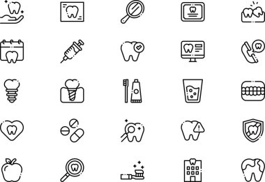 Dişçi simgeleri koleksiyonu düzenlenebilir felçli bir vektör illüstrasyonudur.