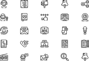 Communication and media icons collection is a vector illustration with editable stroke. clipart