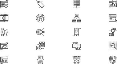 Seo simgesi Yüksek Kaliteli Vektör Simgeleri Koleksiyonunu Düzenlenebilir Vuruşla Paketle. Profesyonel ve Yaratıcı Projeler için ideal.