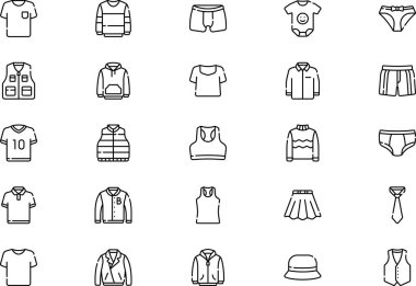 Kıyafet simgeleri koleksiyonu düzenlenebilir felçli bir vektör illüstrasyonudur.