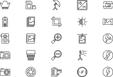 Fotoğraf simgeleri koleksiyonu, düzenlenebilir felçli bir vektör illüstrasyonudur.