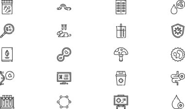 Mikrobiyoloji simgeleri koleksiyonu düzenlenebilir felçli bir vektör illüstrasyonudur.