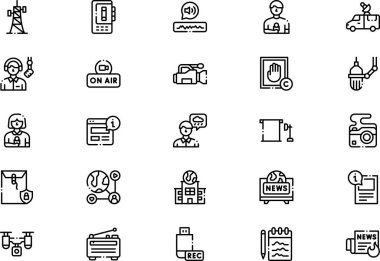 Gazetecilik simgeleri koleksiyonu, düzenlenebilir felçli bir vektör illüstrasyonudur.