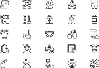 Hijyen Rutin Simgeleri koleksiyonu düzenlenebilir felçli bir vektör illüstrasyonudur.