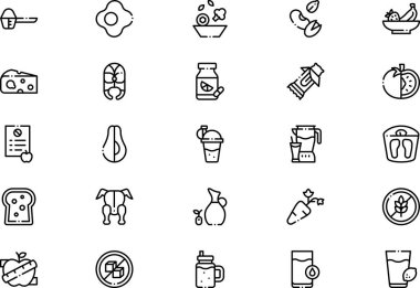 Beslenme simgeleri koleksiyonu düzenlenebilir felçli bir vektör illüstrasyonudur.