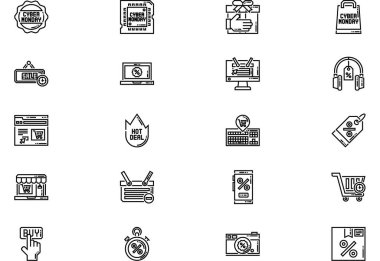 Siber pazartesi simgeleri koleksiyonu düzenlenebilir felçli bir vektör illüstrasyonudur.