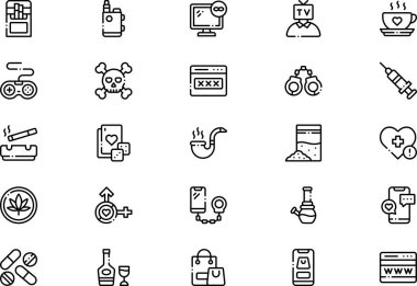 Addictions icons collection is a vector illustration with editable stroke. clipart