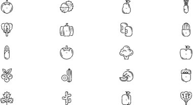 Meyve ve sebze ikonları Yüksek Kaliteli Vektör Simgeleri Koleksiyonu ve Düzenlenebilir Vuruşlar. Profesyonel ve Yaratıcı Projeler için ideal.