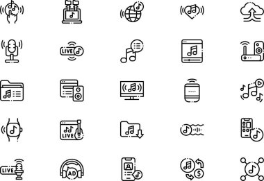 Müzik akış simgeleri koleksiyonu düzenlenebilir felçli bir vektör illüstrasyonudur.