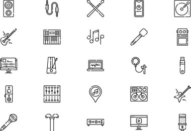 Elektronik müzik simgeleri koleksiyonu düzenlenebilir felçli bir vektör illüstrasyonudur.