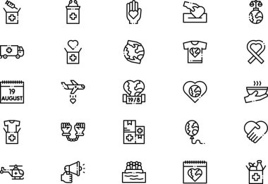 Dünya insani yardım günü simgeleri koleksiyonu düzenlenebilir felçli bir vektör illüstrasyonudur.