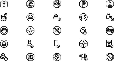 Uyarı işaretleri ve metin simgeleri Düzenlenebilir Vuruşlu Yüksek Kalite Vektör Simgeleri Koleksiyonu. Profesyonel ve Yaratıcı Projeler için ideal.