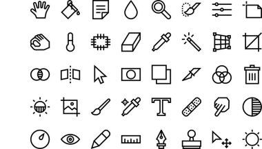 Fotoğraf düzenleme araçları simgeleri, Düzenlenebilir Vuruş ile Yüksek Kalite Vektör Simgeleri Koleksiyonunu paketler. Profesyonel ve Yaratıcı Projeler için ideal.