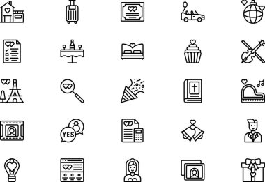 Düğün simgeleri koleksiyonu düzenlenebilir felçli bir vektör illüstrasyonudur.