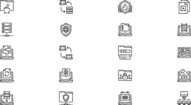 Bilgisayar işlevleri Yüksek Kaliteli Vektör Simgeleri Koleksiyonu Düzenlenebilir Vuruşlu. Profesyonel ve Yaratıcı Projeler için ideal.