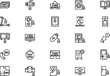 Siber pazartesi simgeleri koleksiyonu düzenlenebilir felçli bir vektör illüstrasyonudur.