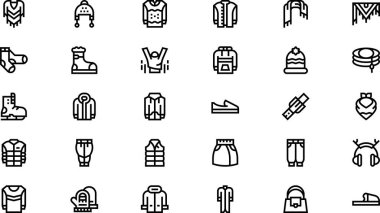 Kış giysileri ve aksesuar simgeleri Düzenlenebilir Vuruşlu Yüksek Kalite Vektör Simgeleri Koleksiyonu. Profesyonel ve Yaratıcı Projeler için ideal.