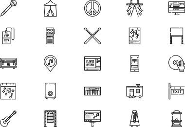 Müzik festivali simgeleri koleksiyonu, düzenlenebilir felçli bir vektör illüstrasyonudur.