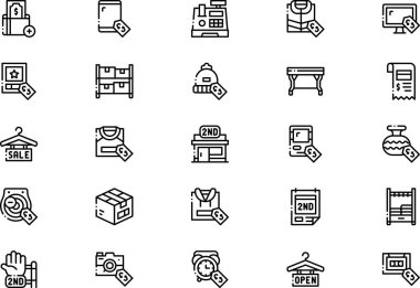 Second hand store icons collection is a vector illustration with editable stroke. clipart