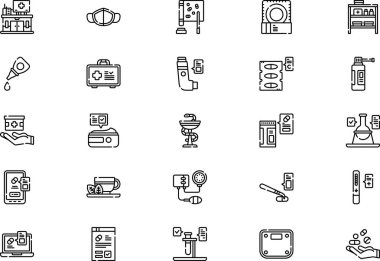 Eczane simgeleri koleksiyonu düzenlenebilir felçli bir vektör illüstrasyonudur.