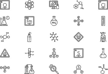 Kimya laboratuarı simgeleri koleksiyonu düzenlenebilir felçli bir vektör illüstrasyonudur.