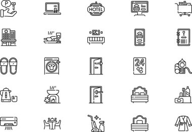 Hotel icons collection is a vector illustration with editable stroke. clipart